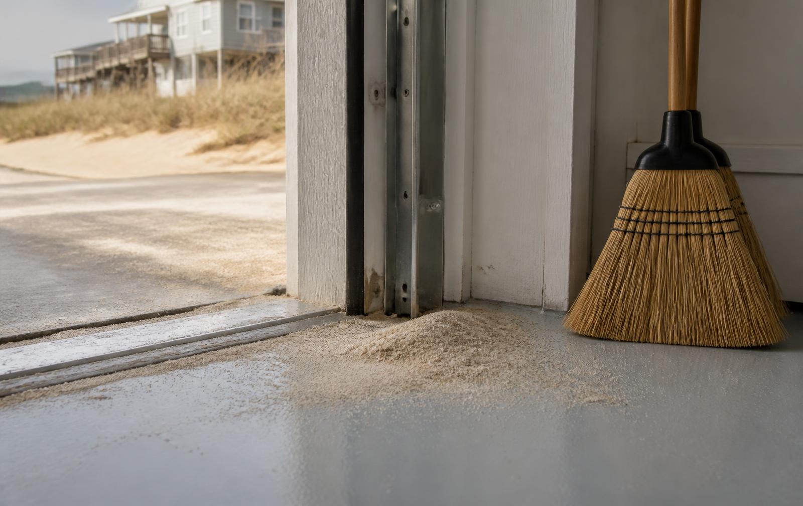 Windblown sand swept from a sealed garage floor at a Surfside Beach home near the dunes